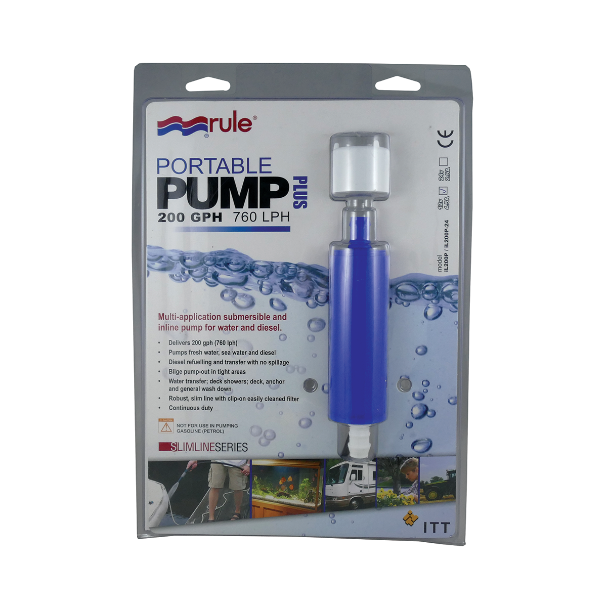 200 GPH 11PSI 24 V DC Rule iL200P-24 In-Line Submersible Water Transfer Pump 