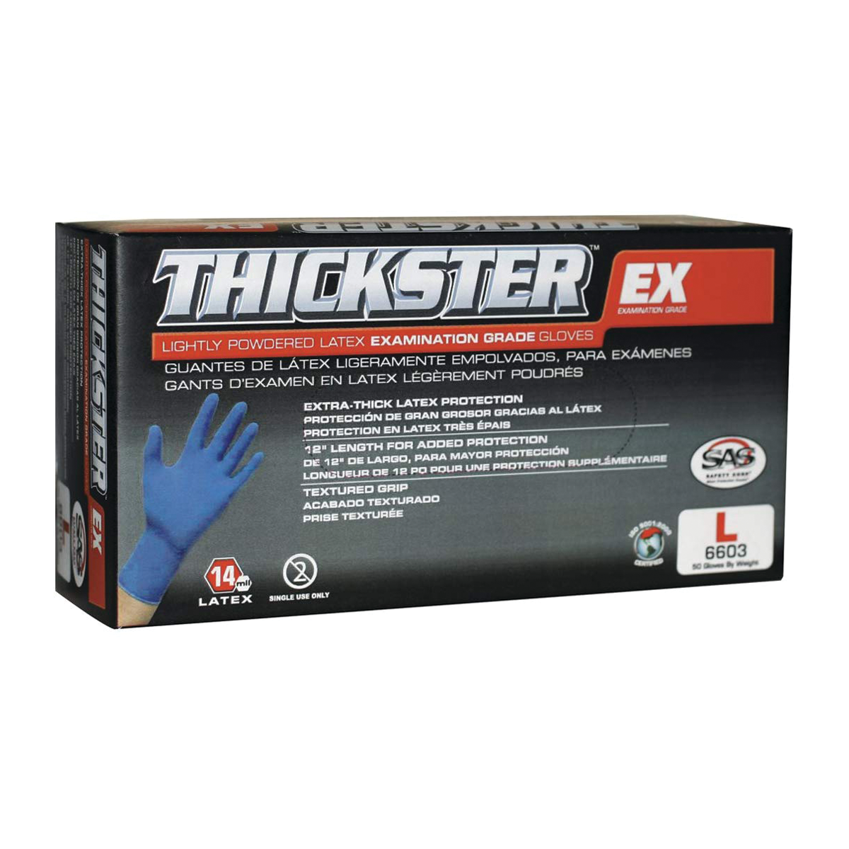 Thickster Textured Safety Latex Gloves SAS 6604 10-Box Case Extra Large 