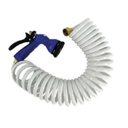 White Coiled Hose with Adjustable Nozzle