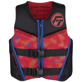 front of Full Throttle Youth Rapid-Dry Flex-Back Life Jacket - Red