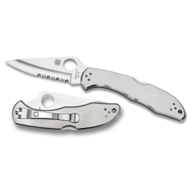 Delica 4 Knife - Stainless Steel Handle & Combination Edge Blade