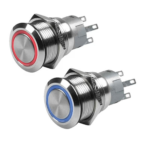 combo of Hella Stainless Steel Push-Button On-Off Switch - LED Indicator