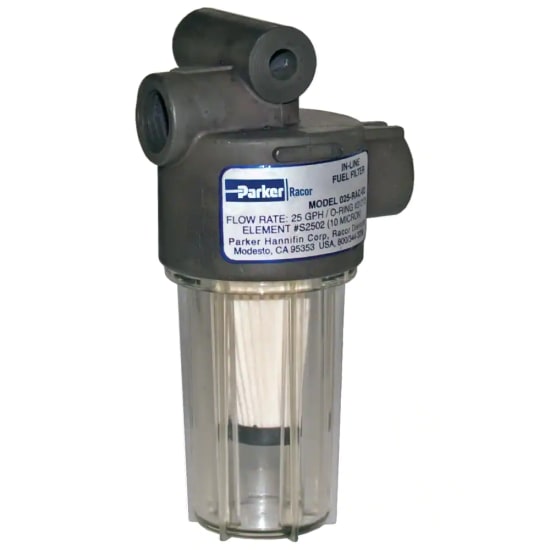025-rac-02 of Racor In-Line Fuel Filter with 10 Micron Paper Element - for Gasoline or Diesel