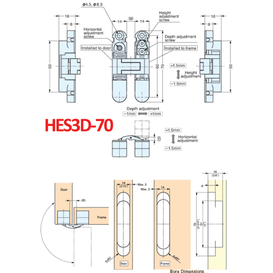 HES3D Series 3-Way Adjustable Concealed Cabinet Hinge