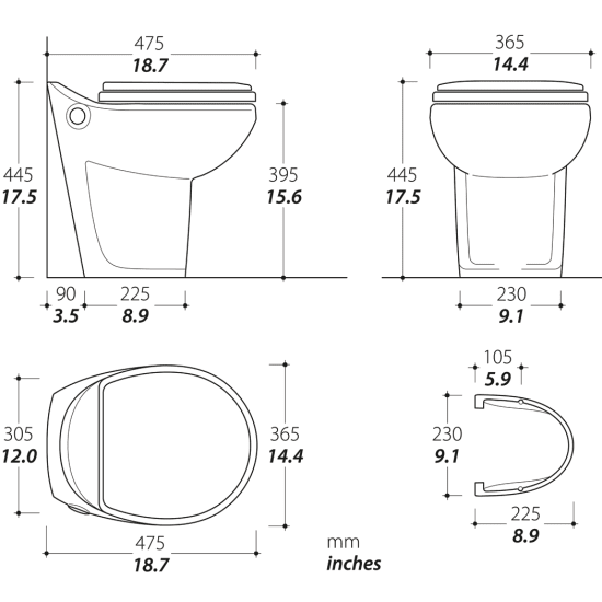 Thetford 38489 EasyFit Eco Electric Toilet 24V Fisheries Supply