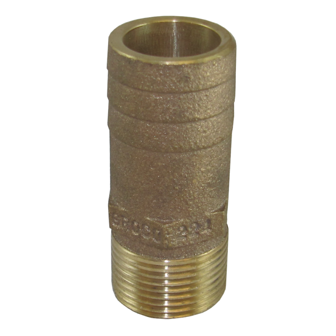 FF-1125 Groco 1" NPT x 1-1/8" Bronze Full Flow Pipe to Hose Straight Fitting 