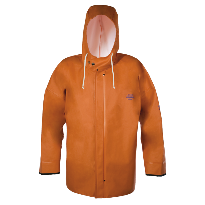 Grundens Brigg 40 Hooded Commercial Fishing Jacket Parka Rain Gear Orange L XL 