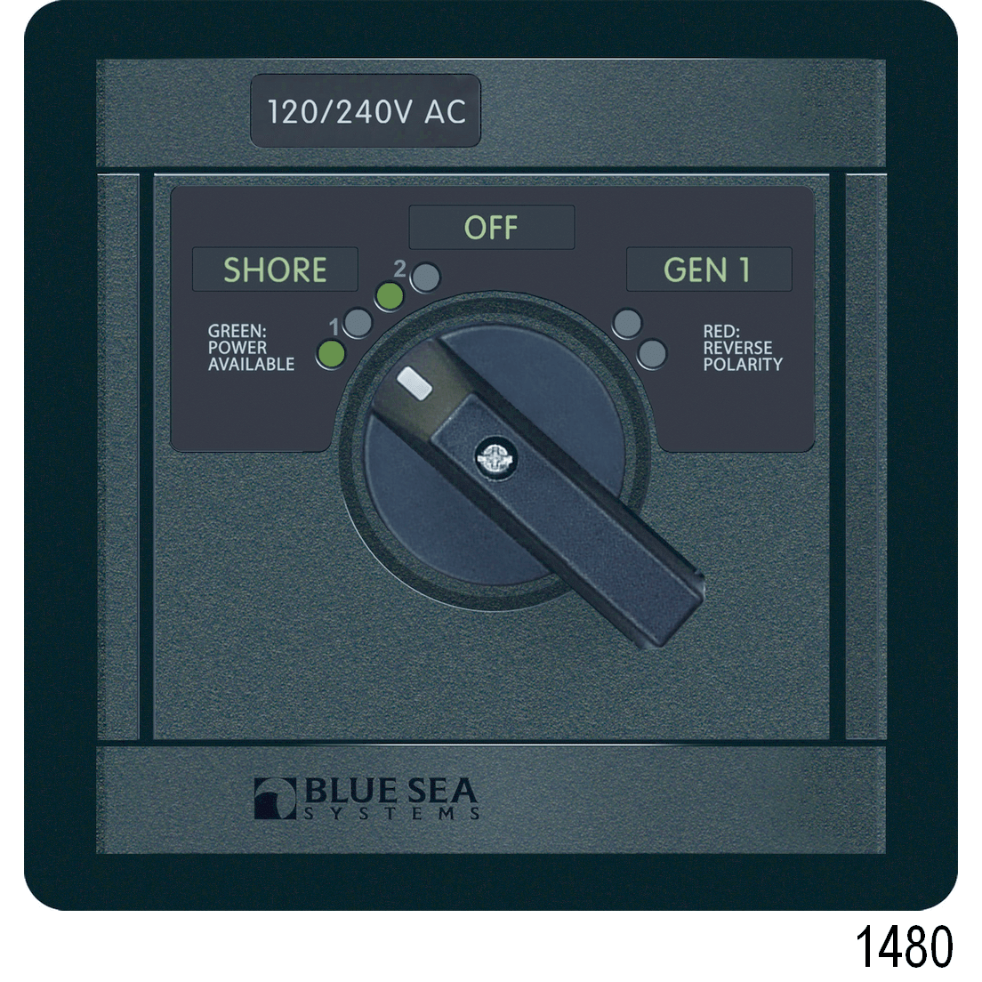 No. 6337 120/240V AC 2Source Selector Rotary Switch & Panels 65A Blue Sea Systems