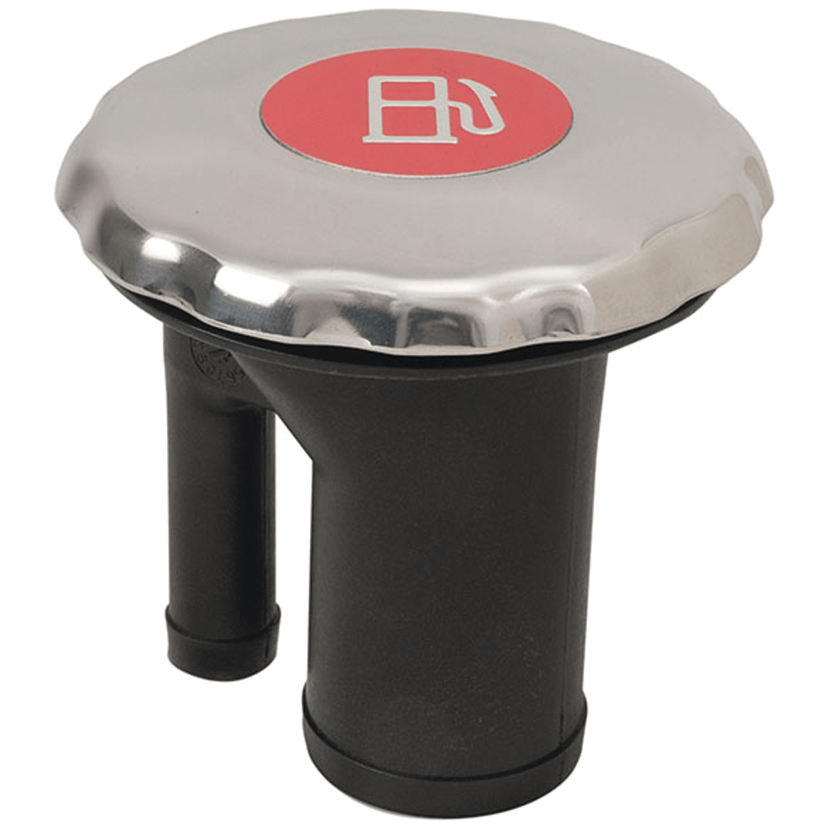 EPA Compliant Sealed Ratcheting Chromed Scalloped Cap Straight Neck Fuel Fill - with Metallic Decal