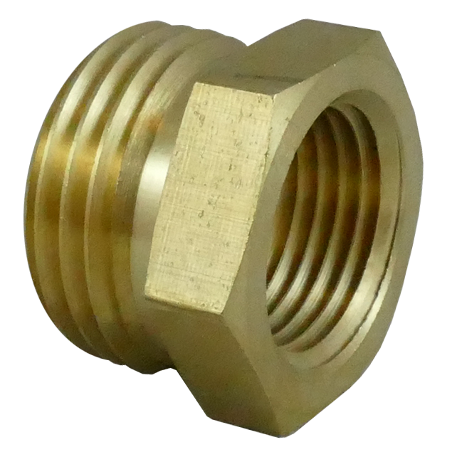 angled view of Midland Metals Garden Hose Rigid Connector - MGH x Female NPT