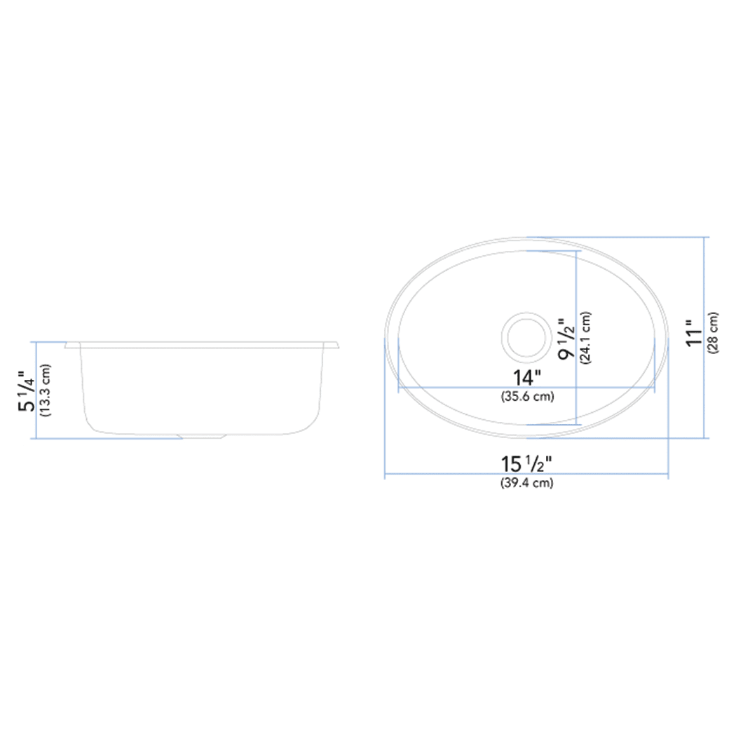 Oval Flat Bottom Sink 151/2" Wide Mirror Stainless Steel Finish