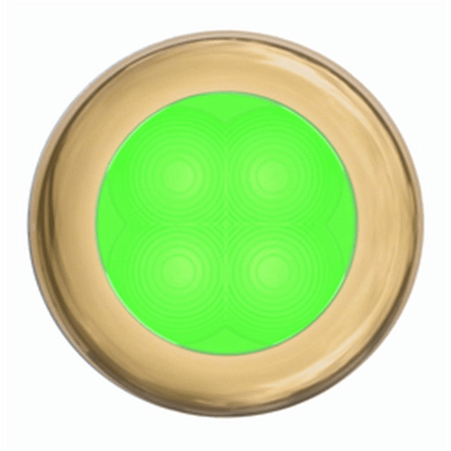 Slim Line LED Round 3" Lamps - Green Light, Gold Trim