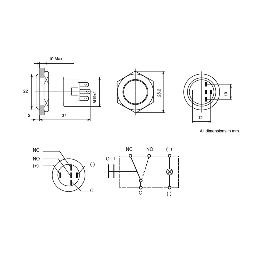 Stainless Steel PushButton Dash or Panel Switch LED Indicator