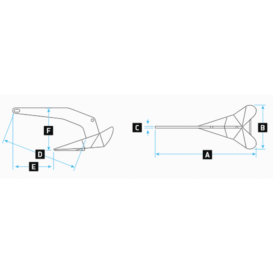 Dimensions of Lewmar DTX Anchor - 316 Stainless Steel