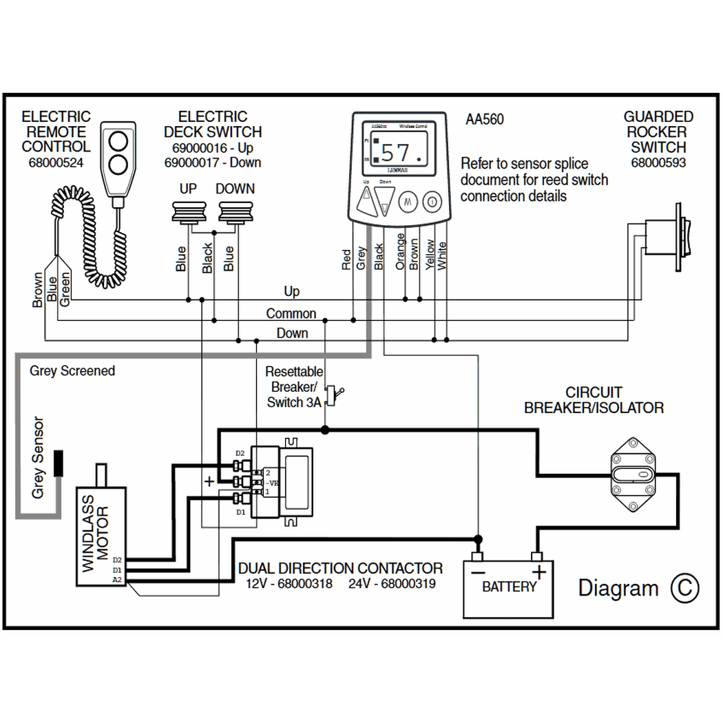 68000318 and 319 Wiring Diagram of Lewmar Windlass Dual Direction Sealed Contactor / Solenoids