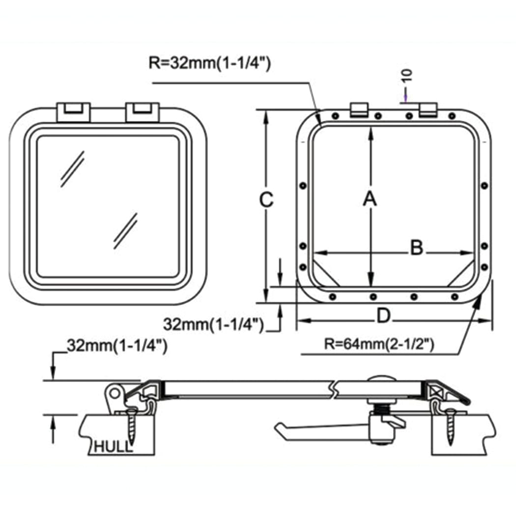 Dimensions of Man Ship Marine SS Low Profile Deck Hatch Inside