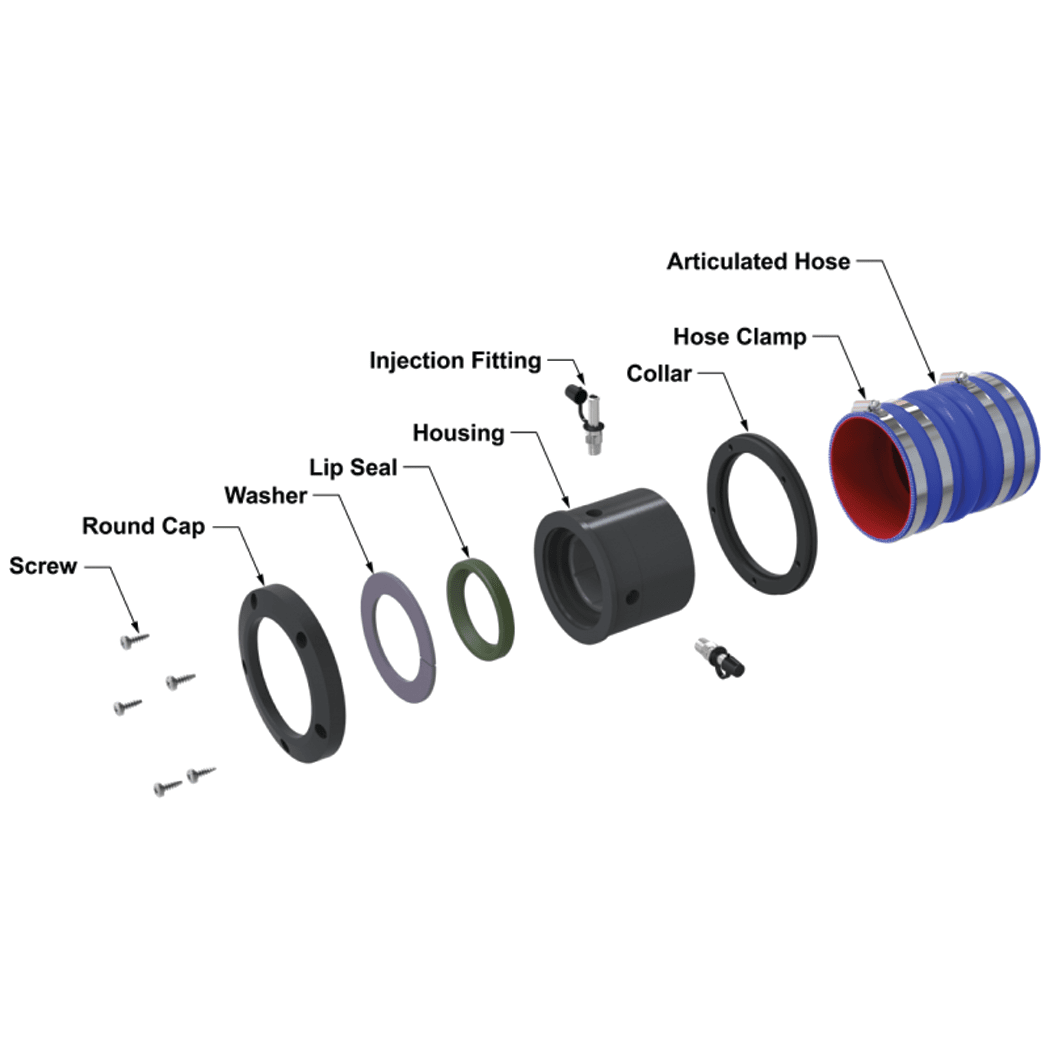 Component Labeled Diagram of Tides Marine SureSeal Self-Aligning Dripless Shaft Seals