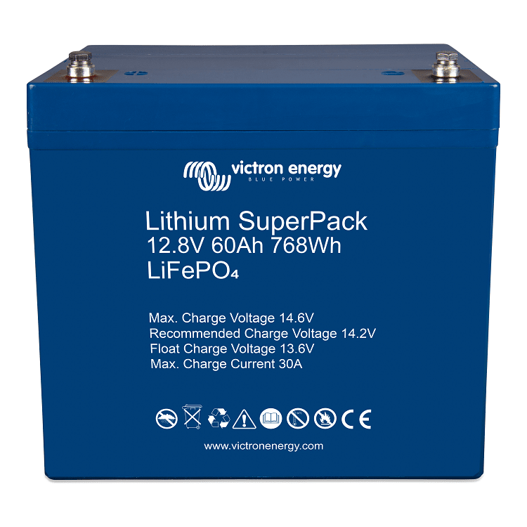 Top View of Victron Energy 12.8V Lithium SuperPack 60 Amp Batteries