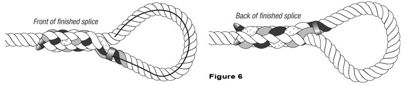Completed 3-strand eye splice. Completed 3-strand eye splice.