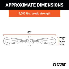 65" Safety Chains with 2 Snap Hooks Each (5,000 lbs, Vinyl-Coated, 2-Pack)