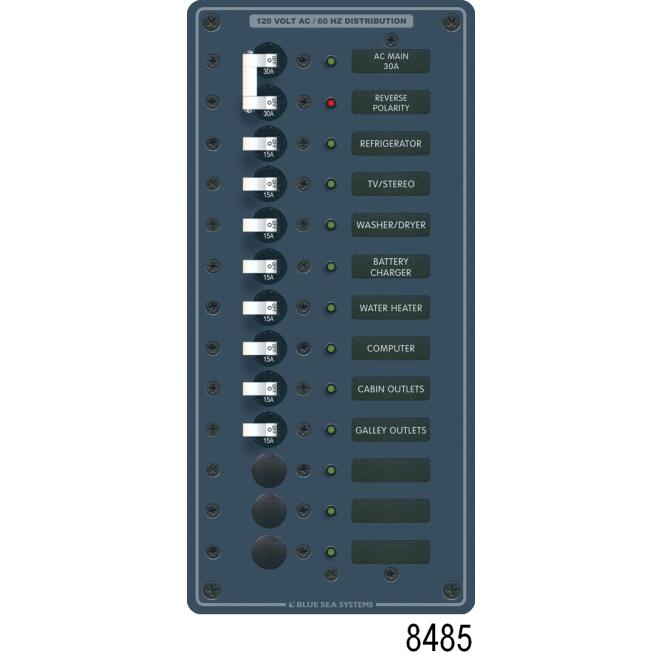120V AC Main + 8 Position Circuit Breaker Panel - with Analog Voltmeter