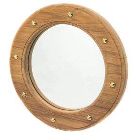 PORTHOLE MIRROR, TEAK, 10-1/2IN DIA.