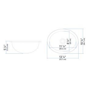 Dimensions of Ambassador Marine Oval Sink 13-1/4" Wide - Brushed Stainless Steel Finish, Without Studs