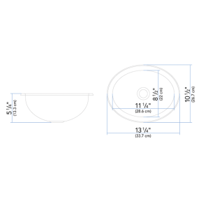 Dimensions of Ambassador Marine Oval Sink 13-1/4" Wide - Mirror Stainless Steel Finish, Without Studs