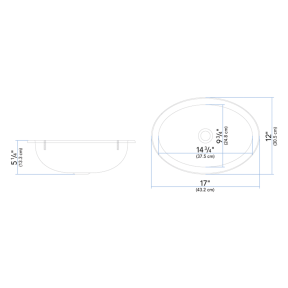 Dimensions of Ambassador Marine Oval Sink 17" Wide - Brushed Stainless Steel Finish, With Mounting Studs