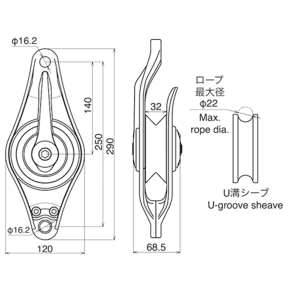 Dimensions of Asano Metal Industry 100 mm Long Liner Wani-Block - U-Groove
