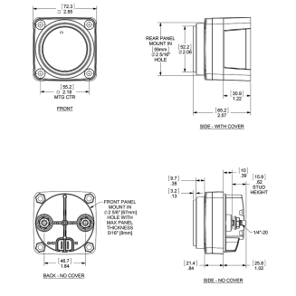Dimensions of Blue Sea Systems 65A m-Series Mini Automatic Charging Relay