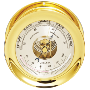 Front View of Chelsea Ship's Bell Barometer - Brass 6"