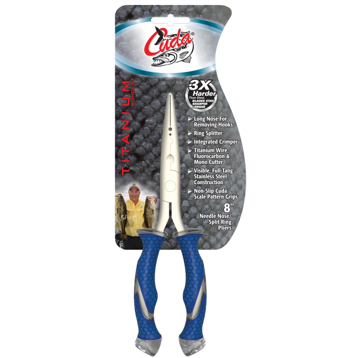 in package of Cuda 8" Titanium Bonded Stainless Steel Freshwater Plier with Ring Splitter