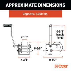 Hand-Crank 2-Speed Winch - 2,000 lbs, 10.6" Handle