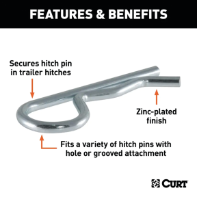 Hitch Clips Fits 1/2" or 5/8" Pin, Zinc, 3-Pack