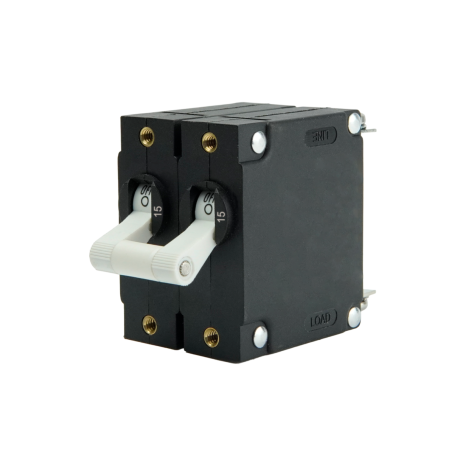 A-Ser 15A Dual Pole Circuit Breaker - White Toggle of Egis Mobile Electric A-Series Dual Pole Circuit Breakers - White Toggle