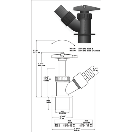Dimensions of Forespar Flowtech Full Flow Performance Seacock Valve Mk I - OEM