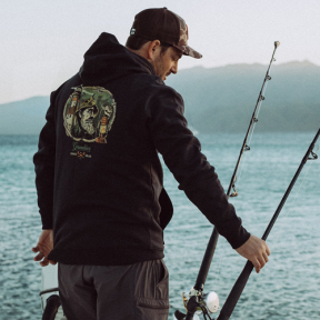 in use of Grundens Dark Seas X Grundens Watchman Hoodie