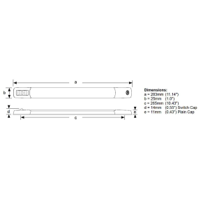 Dimensions of Hella LED Surface Strip Lamps with Switch
