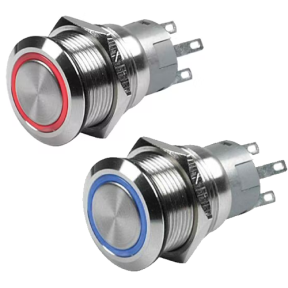 combo of Hella Stainless Steel Push-Button On-Off Switch - LED Indicator