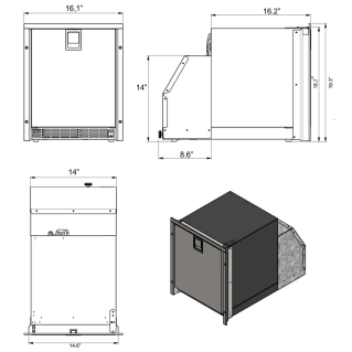 White Ice Maker - Low Profile, Stainless Steel, AC Only, Flush Mount, Dimensions