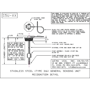 S5U - NPT Threaded Fuel / Water Tank Senders - American Standard Output