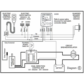 0052529 & 530 Wiring Diagram of Lewmar Windlass Contactor / Solenoids in Sealed Box - Dual Direction
