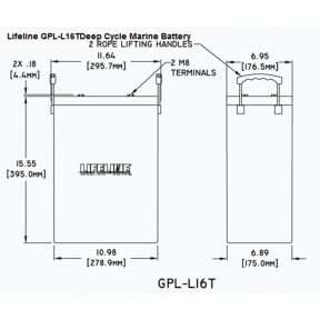 Dimensions of Lifeline 6V Group L16 AGM Deep Cycle Battery - 400 Ah