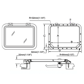 Dimensions of Man Ship Marine SS Low Profile Deck Hatch - Inside Opening - Rectangular