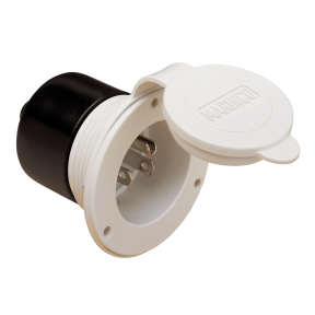 Marinco White 15 Amp 125V On-Board Charger Inlet with Cap Open