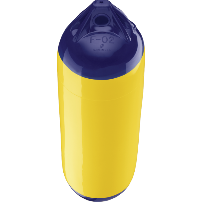 yellow with blue tips of Polyform US Polyform F-Series Boat Fenders