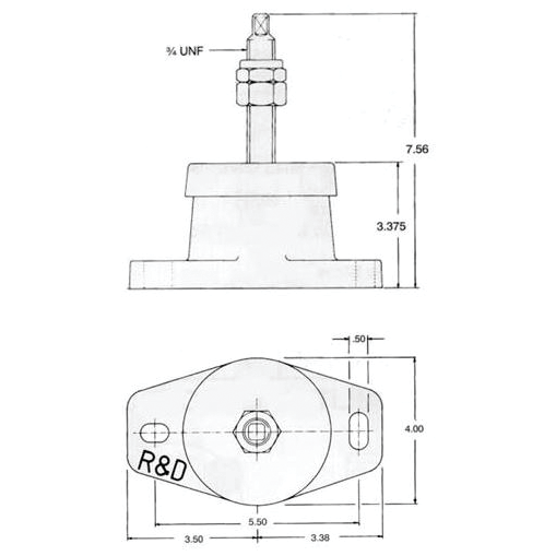 Dimensions of R and D Drivetrain 3/4" Stud Heavy Duty Circular Shear Loaded Engine Mount