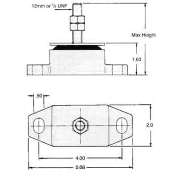 Dimensions of R and D Drivetrain 5/8" Stud Small Shear Mount