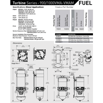1000VMA Double Marine Turbine Fuel Filter - Clear Bowls w/ Heat Shields